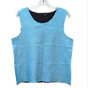 ITSU | Blue and Black Sleeveless Crinkle Top, Sz. L